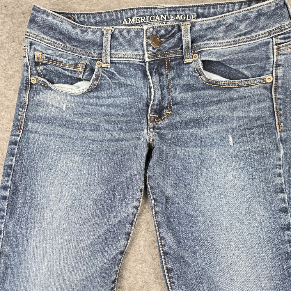 American Eagle Kick Boot Jeans Womens 6 Long Blue Stretch Medium Wash Denim Y2K - Picture 7 of 9